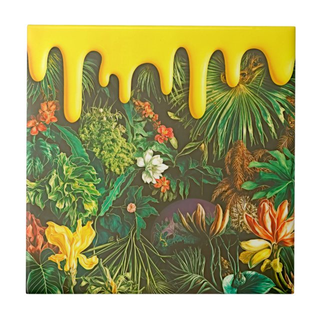 Azulejo Efecto de goteo de mezcla de flores tropicales flo (Frente)
