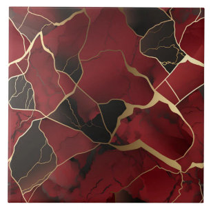 Azulejo Efecto de mármol abstracto rojo y negro
