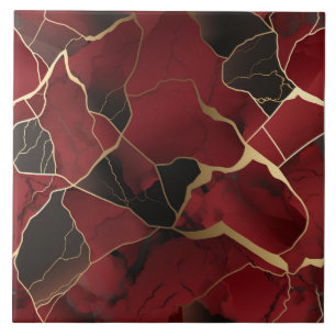 Azulejo Efecto de mármol abstracto rojo y negro