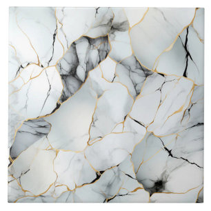 Azulejo Efecto de mármol blanco con vetas doradas y negras