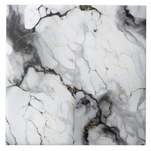 Azulejo Efecto de mármol hiperrealista con dorado y negro