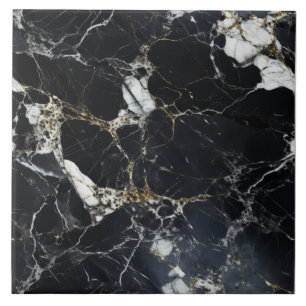 Azulejo Efecto de mármol negro con fragmentos de marfil y 