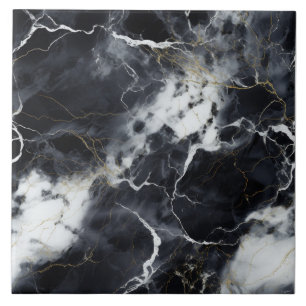 Azulejo Efecto de mármol negro nublado con blanco y dorado