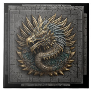 Azulejo Efecto de relieve de serpiente emplumada dorada