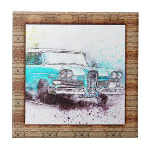 Azulejo Efecto Madera Enmarcado Abstract Art Car