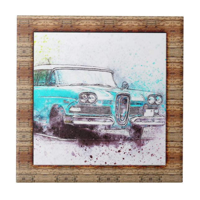 Azulejo Efecto Madera Enmarcado Abstract Art Car (Frente)