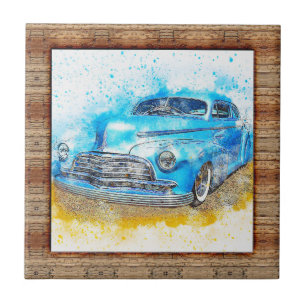 Azulejo Efecto Madera Enmarcado Abstract Art Car