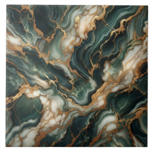 Azulejo Efecto mármol bandeado verde bosque y crema