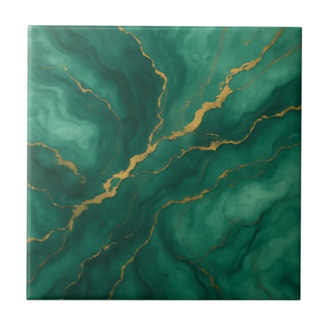 Azulejo Efecto mármol de niebla esmeralda y vena dorada (Frente)