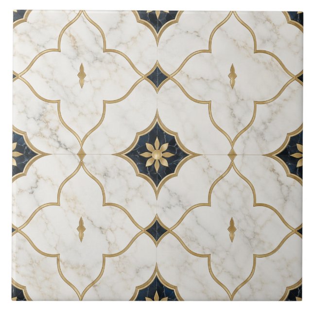 Azulejo Efecto Mármol Dorado de Lujo - Patrón Geométrico (Frente)
