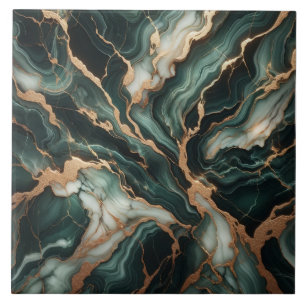 Azulejo Efecto mármol verde profundo y marfil fluyendo