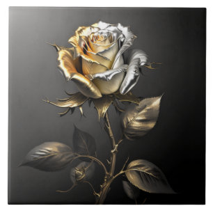 Azulejo Efecto metálico de rosa dorada y plateada