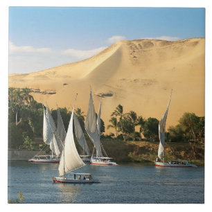 Azulejo Egipto, Asuán, río Nilo, veleros felucca, 2