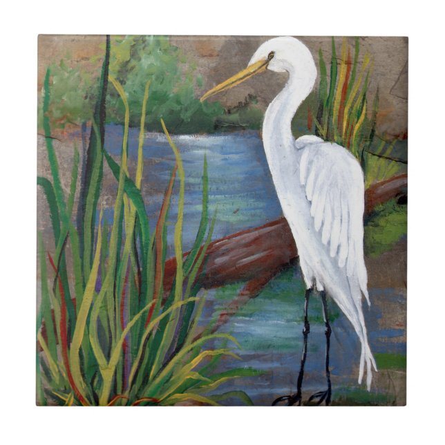 Azulejo Egret en el pantano (Frente)