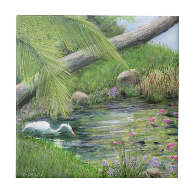 Azulejo Egret on Pond (Frente)