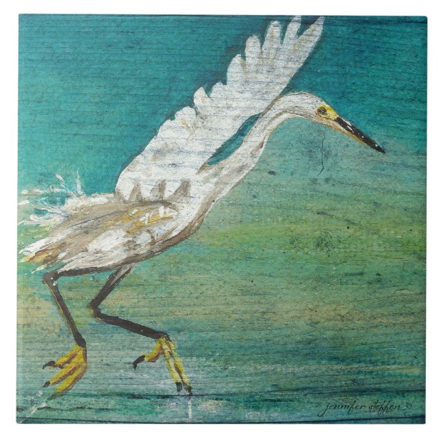 Azulejo Egret Shorebird Beach House Art (Frente)