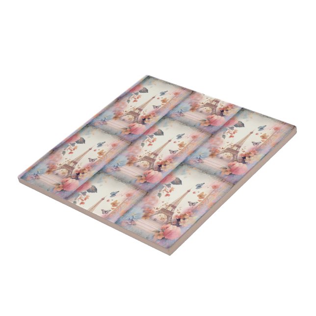 Azulejo Eiffel Tower Butterflies and Flowers (Lado)