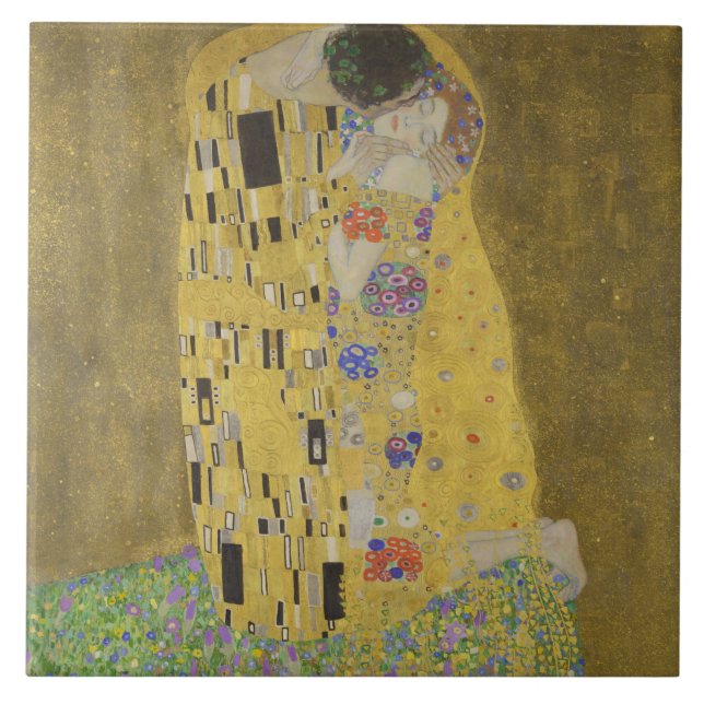 Azulejo El abrazo del beso de los amantes por Gustav Klimt (Frente)