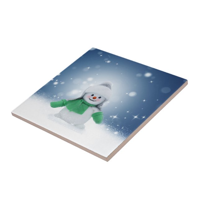 Azulejo El adorable personaje de muñeco de nieve de Navida (Lado)