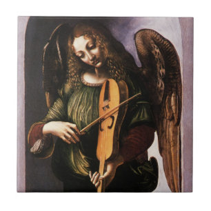 Azulejo El ángel de Leonardo da Vinci en verde con una vie