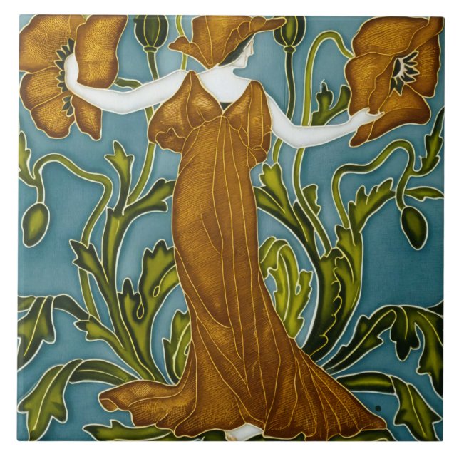 Azulejo El arte nouveau de la flora de Walter Crane (Frente)