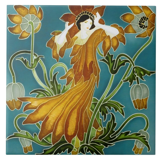 Azulejo El arte nouveau de la flora de Walter Crane (Frente)