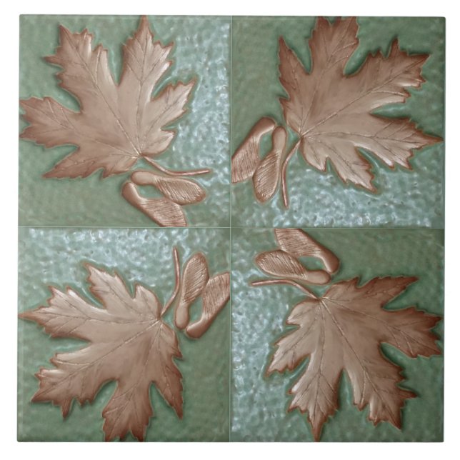 Azulejo El artesano Maple Leaf Green y el cobre (Frente)