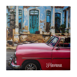 Azulejo El auto rojo de la Habana Cuba