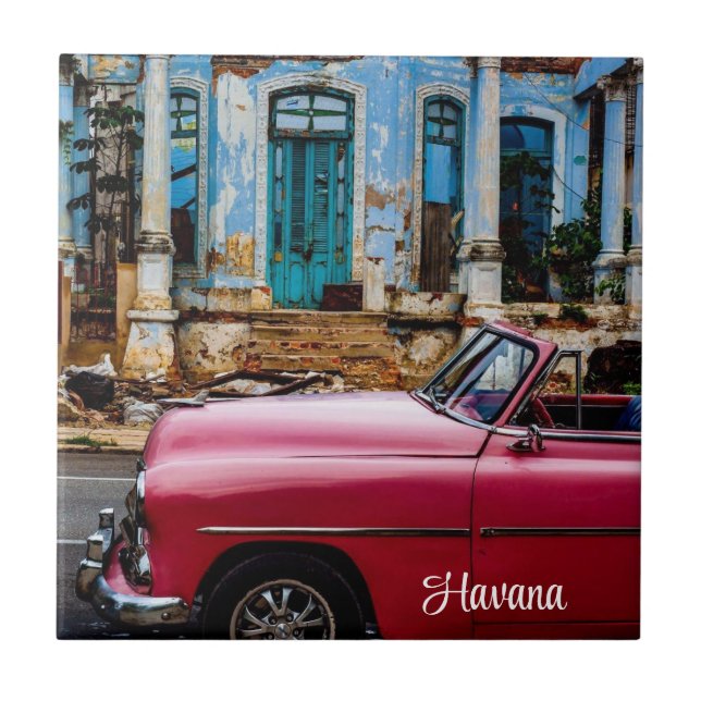 Azulejo El auto rojo de la Habana Cuba (Frente)