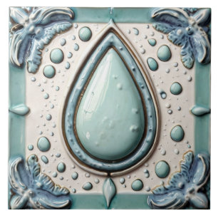 Azulejo El baño Aqua Mint Blue & White Water Drop