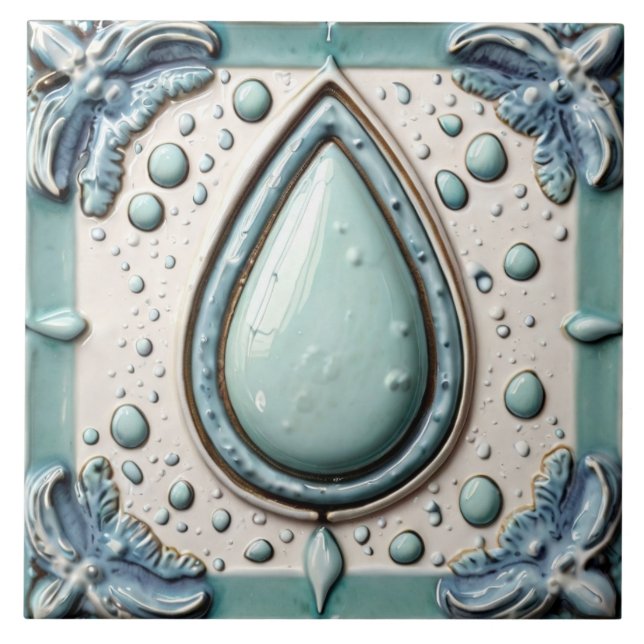 Azulejo El baño Aqua Mint Blue & White Water Drop (Frente)