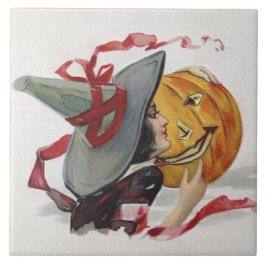 Azulejo El Beso de la Bruja: una Calabaza de Halloween