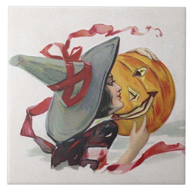 Azulejo El Beso de la Bruja: una Calabaza de Halloween (Frente)