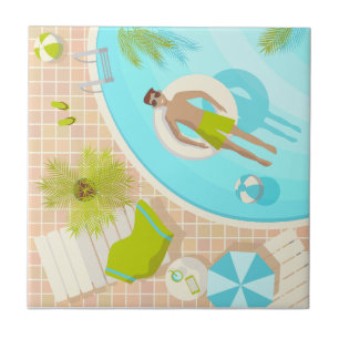 Azulejo El chico de la piscina en vacaciones de playa de v