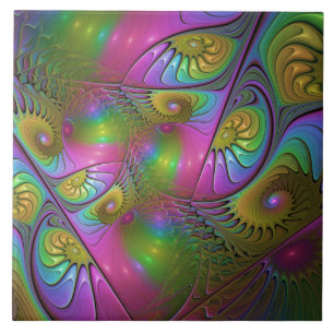 Azulejo El Colorido Arte Fractal Abstracto Trippy Luminoso