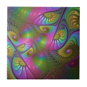 Azulejo El Colorido Arte Fractal Abstracto Trippy Luminoso