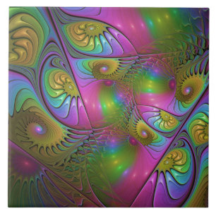 Azulejo El Colorido Arte Fractal Abstracto Trippy Luminoso