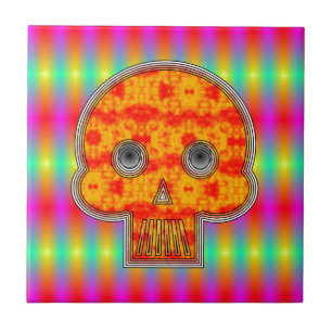 Azulejo El colorido cráneo de robot sobre fondo arco iris