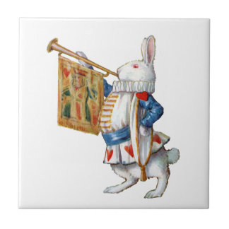 Azulejo El conejo blanco sopla la trompeta en el país de