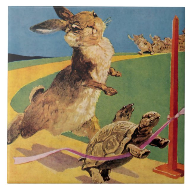Azulejo “El conejo y la liebre” de Harry Rountree (Frente)