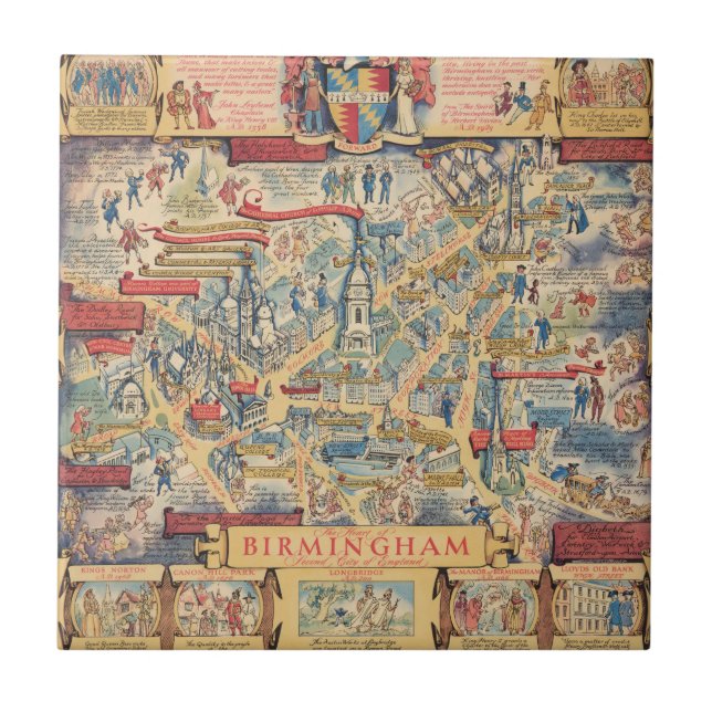 Azulejo El corazón mapa de Birmingham, Inglaterra (Frente)