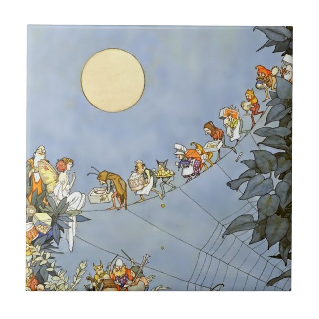 Azulejo “El cumpleaños de las hadas” de Heath Robinson (Frente)