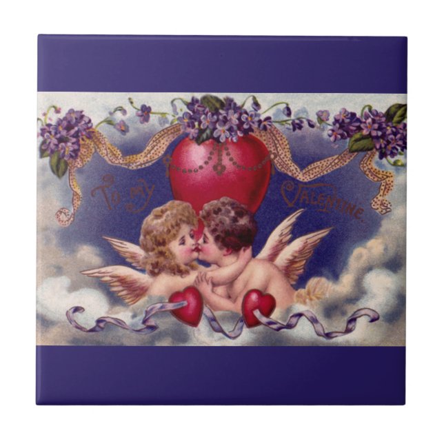Azulejo El día de San Valentín de época, Cherubs abrazándo (Frente)