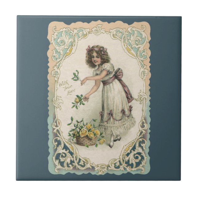 Azulejo El día de San Valentín de época, Chica victoriano  (Frente)