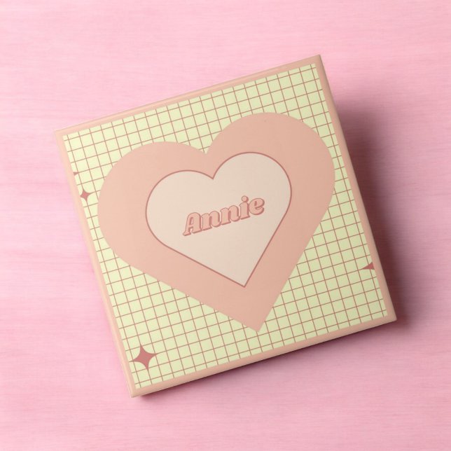 Azulejo El día de San Valentín de patrones de contraste de (Pink Heart Checkered Pattern Valentine's Day Ceramic Tile)
