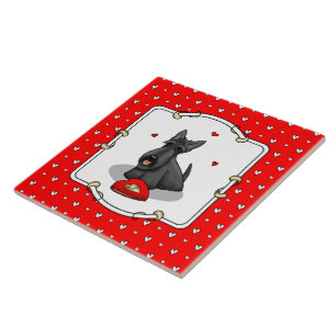 Azulejo El día de San Valentín (rojo) Scottie Dog (negro)
