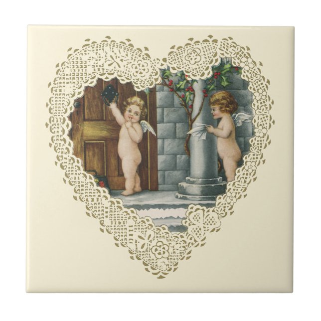 Azulejo El día de San Valentín victoriano, ángeles de époc (Frente)