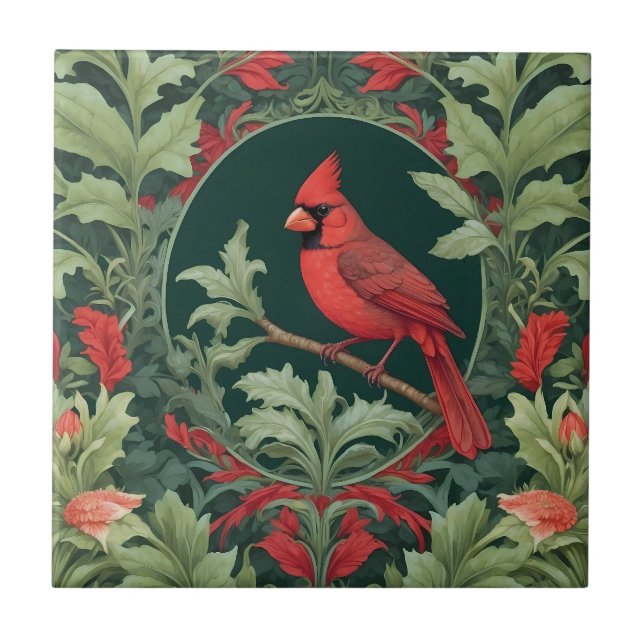 Azulejo El elegante cardenal del norte William Morris insp (Frente)