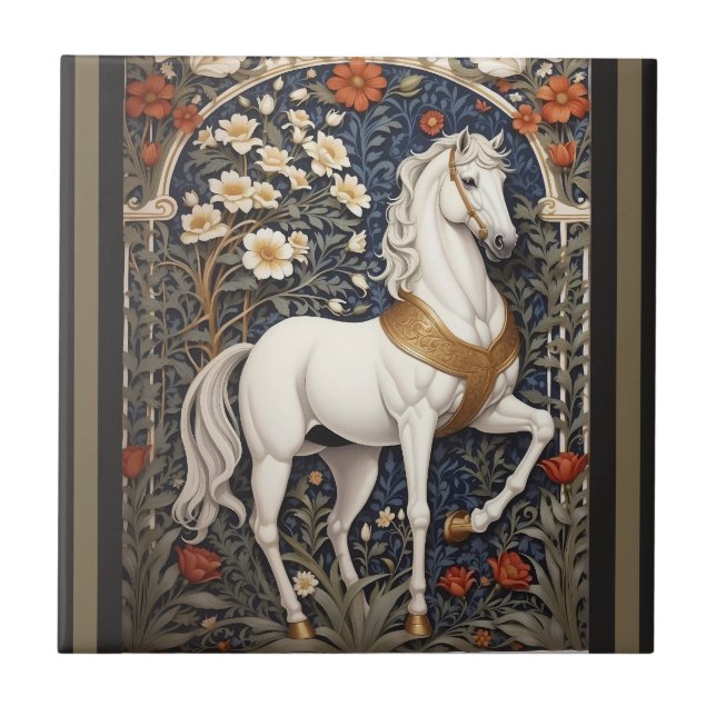 Azulejo El elegante William Morris inspiró el caballo blan (Frente)