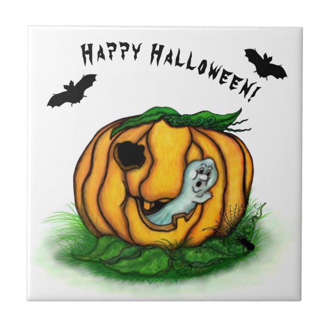 Azulejo El fantasma de Halloween , Bat , Ghost y Spider (Frente)